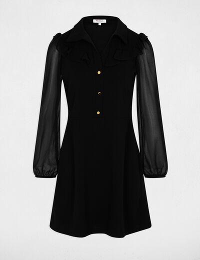 Robe courte col &agrave; revers noir femme