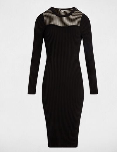 Robe longue ajourée noir femme