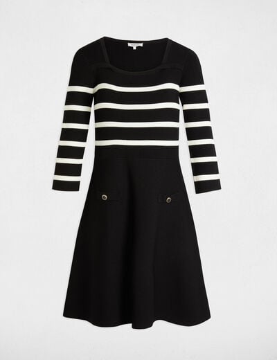 Robe tricot trapéze à rayures noir femme