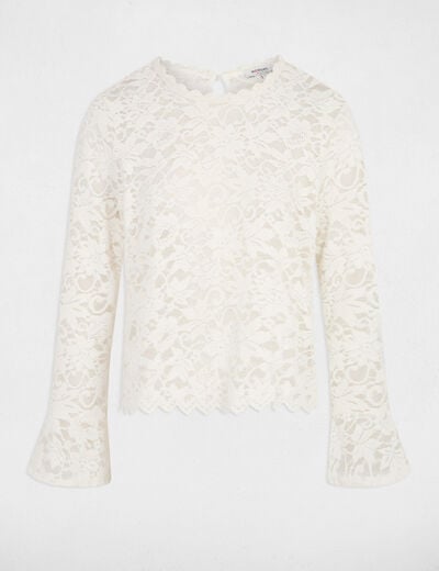 Kant T-shirt met lange mouwen helder wit vrouw