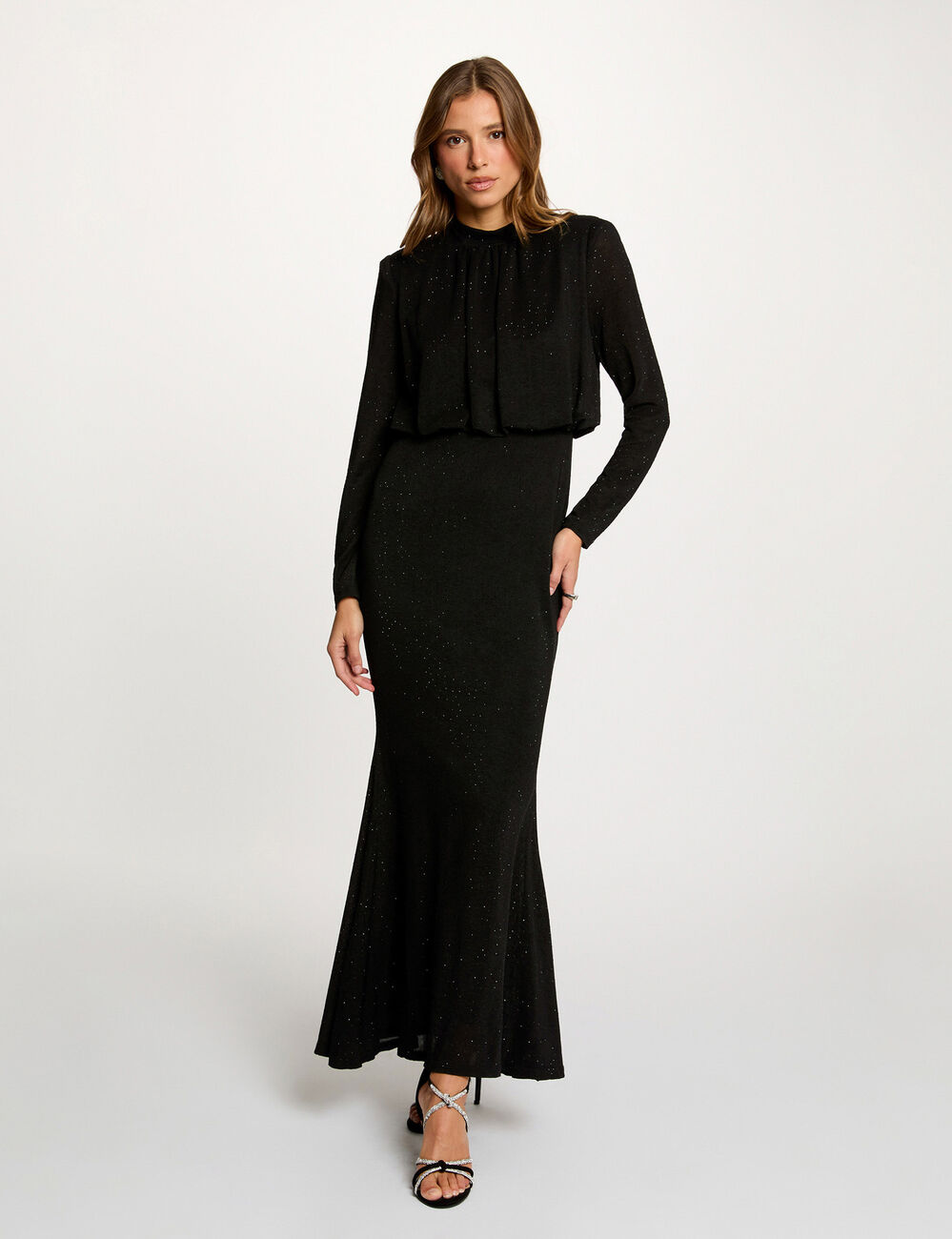 Robe maille brillante noir femme