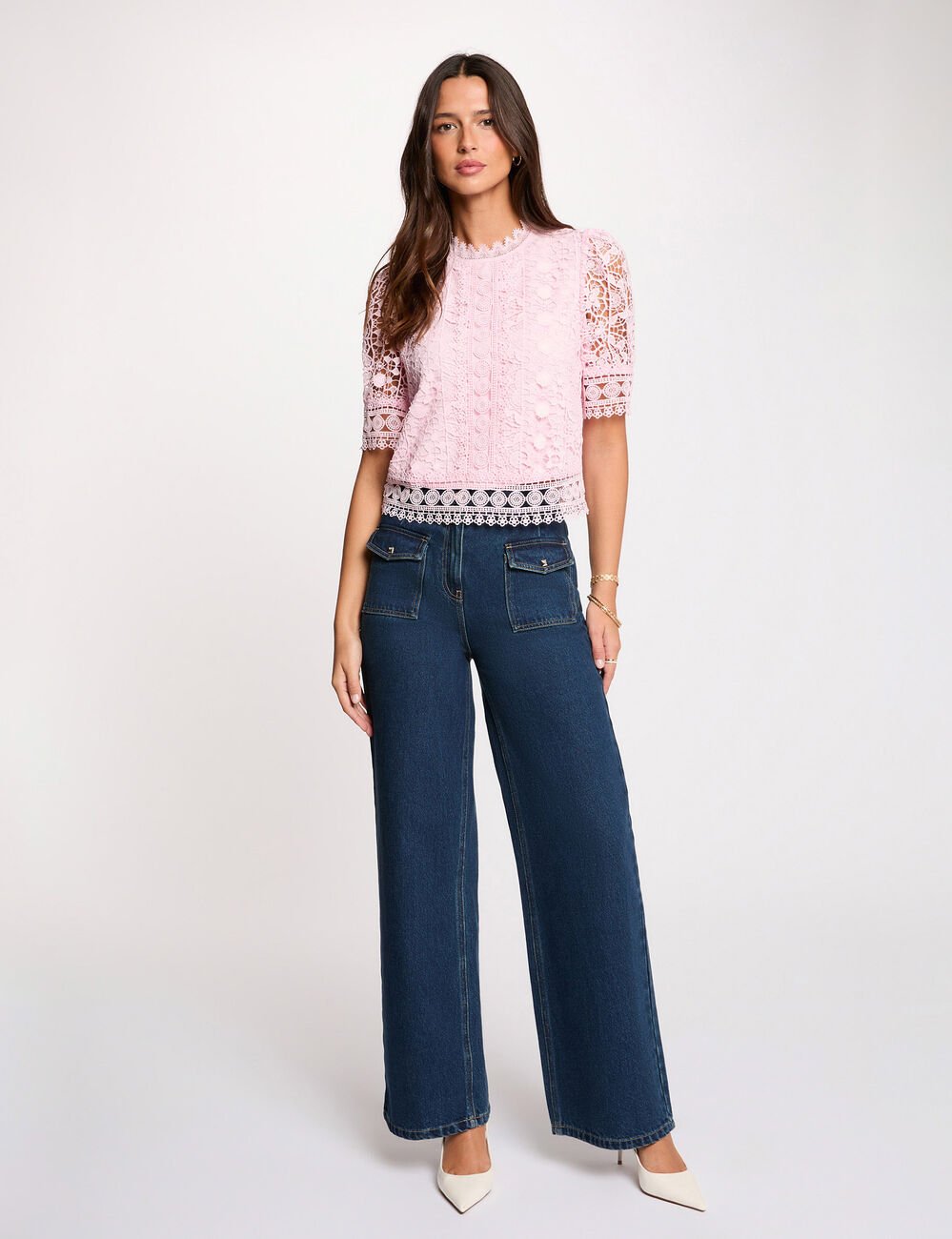 Blouse met korte kanten mouwen roze vrouw