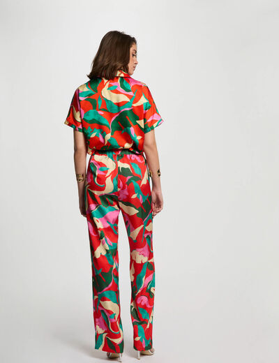 Pantalon droit imprimé multicolore femme