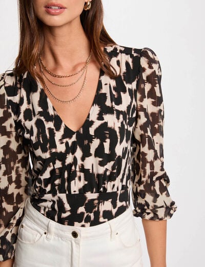 T-shirt manches 3/4 multicolore femme