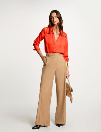 Brede broek met plooien camel vrouw
