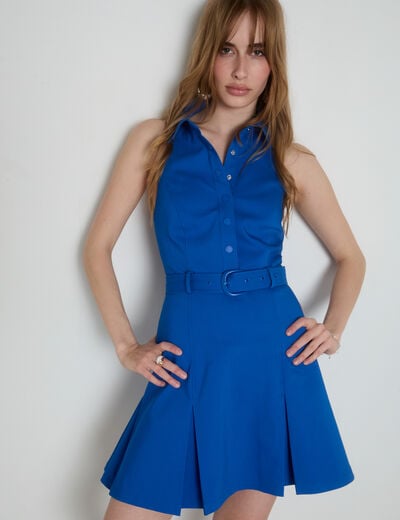 Robe courte ajustée plis bleu electrique femme