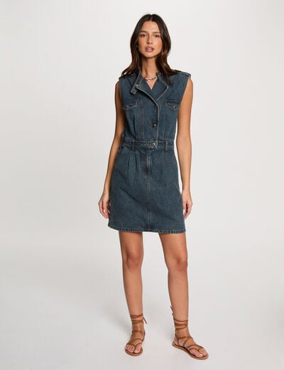 Korte rechte jurk van spijkerstof stone washed denim vrouw