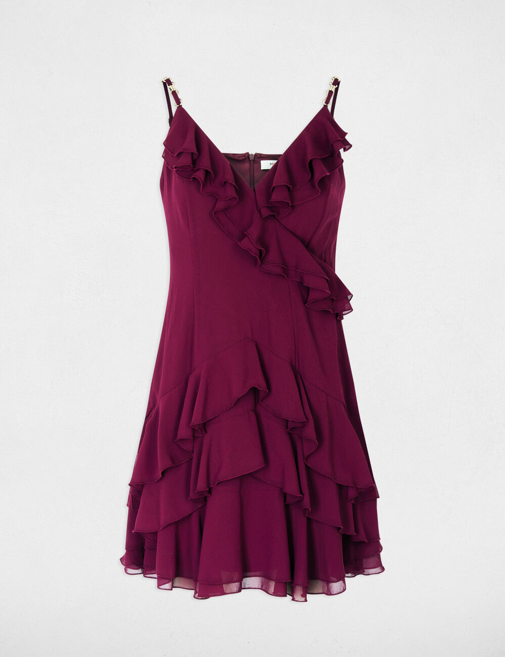 Robe courte col v prune femme