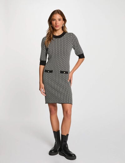 Robe tricot ajustée imprimée noir femme