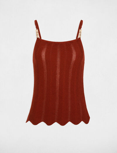 Gebreide top met fijne bandjes cognacbruin vrouw