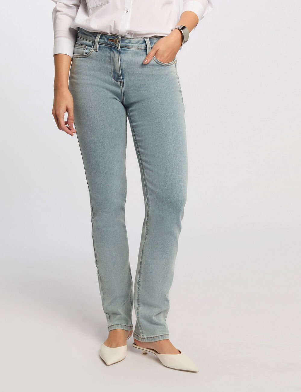 Jeans regular taille standard denim bleach femme