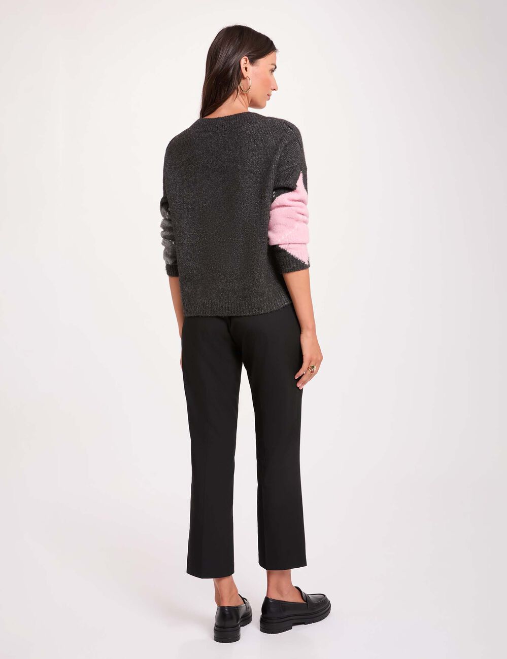 Jacquard trui met V-hals donkergrijs vrouw