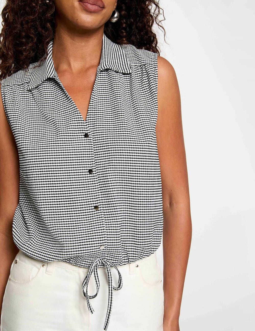 Mouwloze geknoopte blouse zwart vrouw