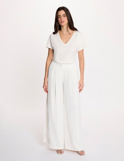 Pantalon large fluide blanc femme