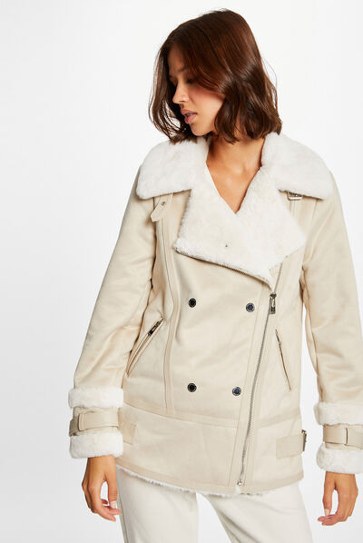 Rechte jas met ritssluiting beige vrouw