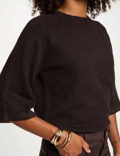 Pull manches 3/4 oversize marron fonc&eacute; femme