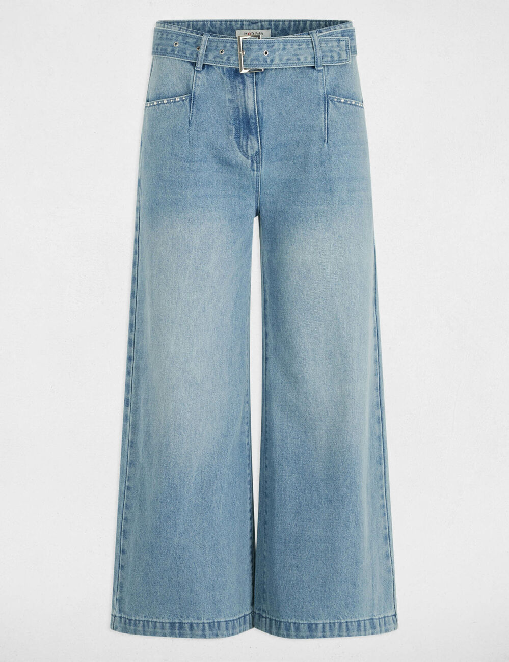 7/8 wijde jeans met ceintuur gebleekt denim vrouw
