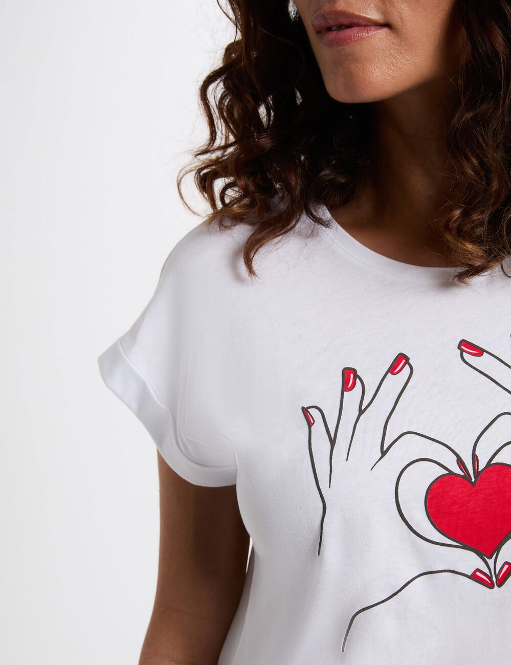 Kort T-shirt met opdruk helder wit vrouw