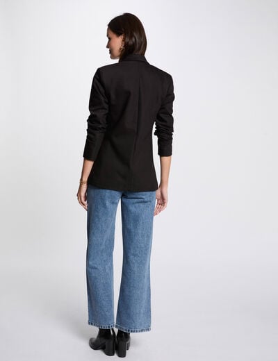 Korte jas met sjaalkraag zwart vrouw