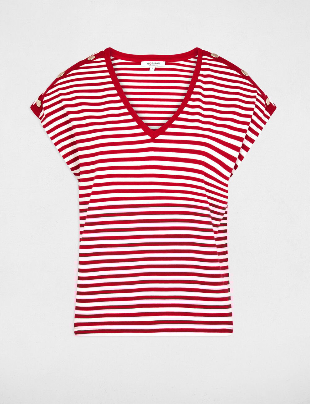 Gestreept V-hals T-shirt helder wit vrouw