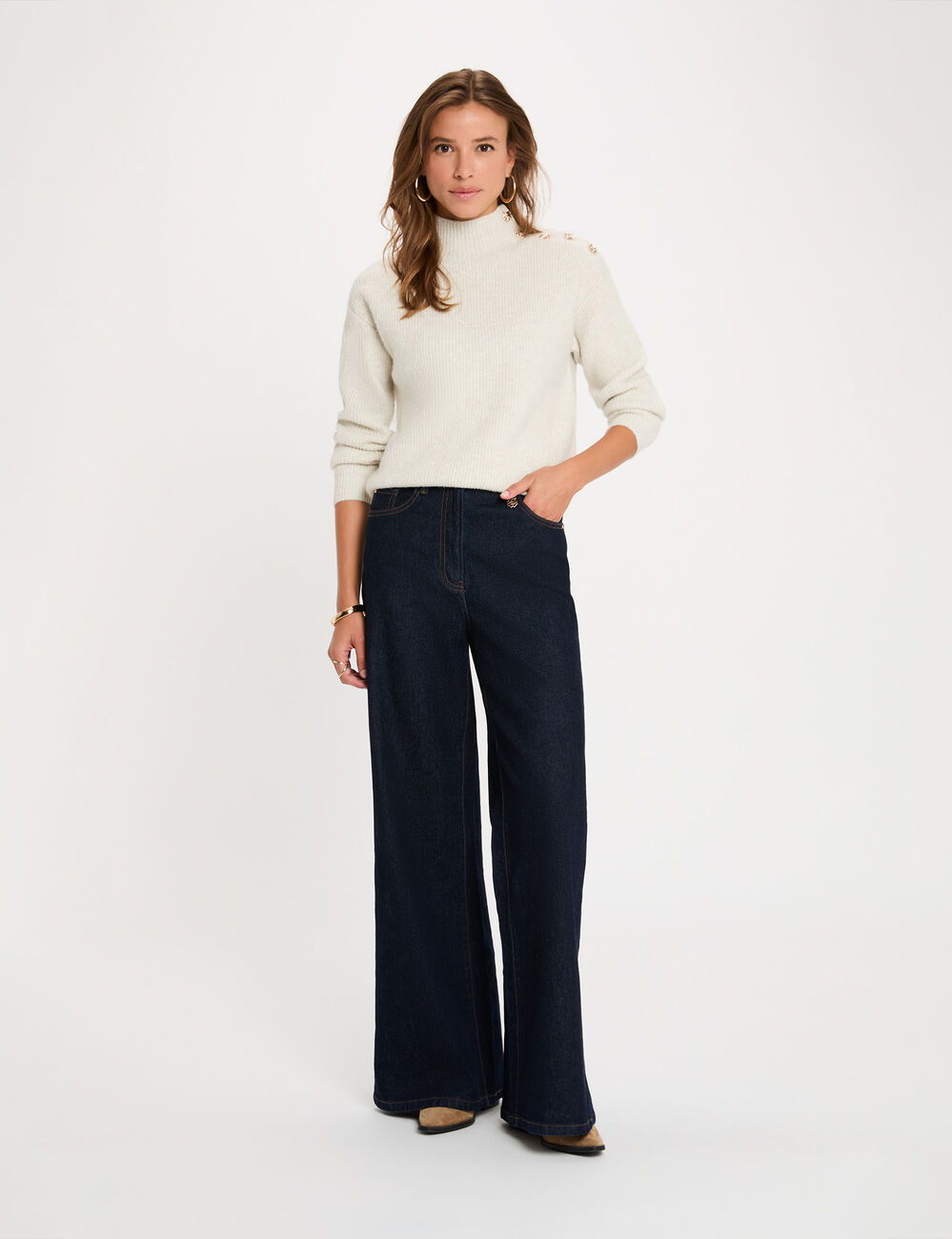 Pull col montant ivoire femme