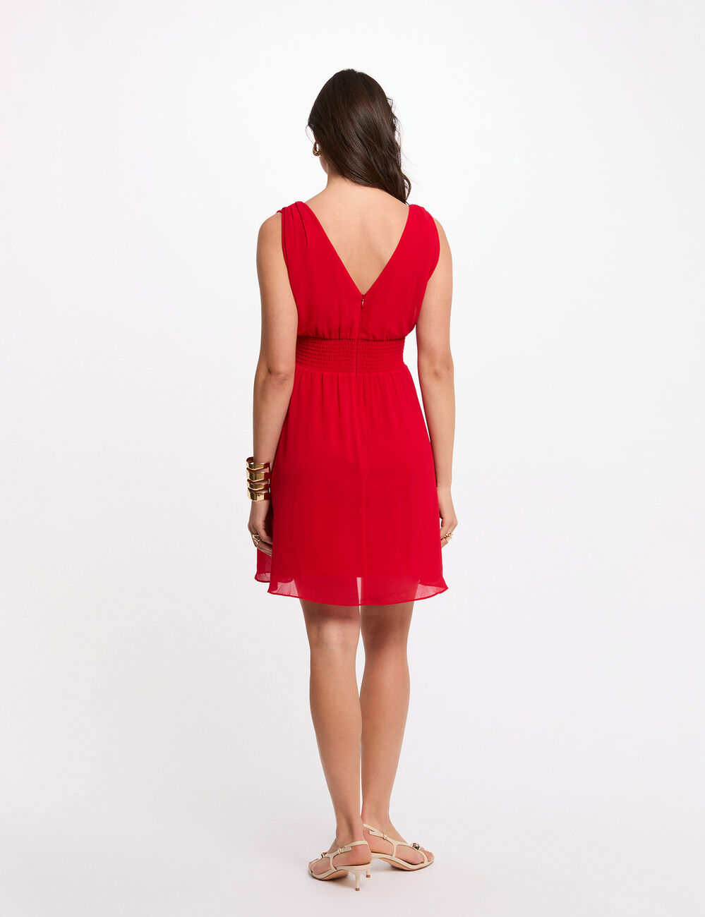 Robe courte &eacute;vas&eacute;e fluide rouge femme