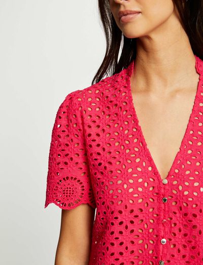 Chemise broderie anglaise framboise femme