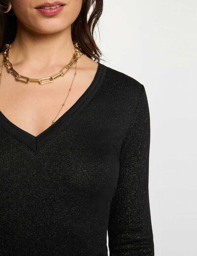 T-shirt cintré col v noir femme