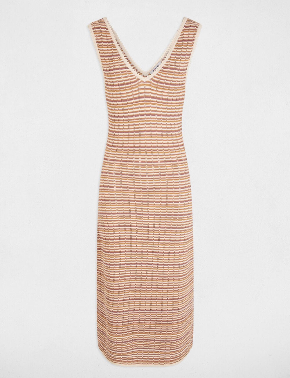 Robe tricot col v beige femme