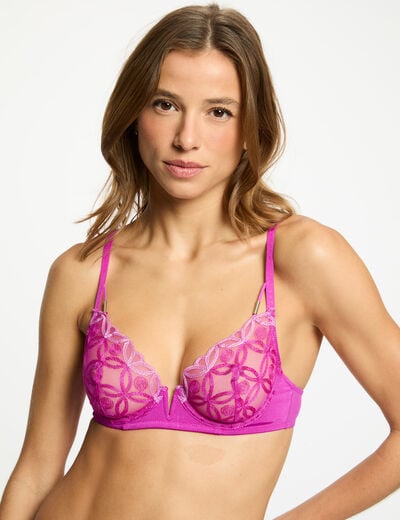 Soutien-gorge dentelle bretelles fines violet femme