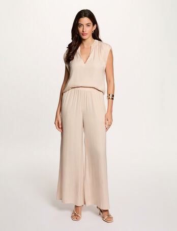 Pantalon large fluide beige clair femme