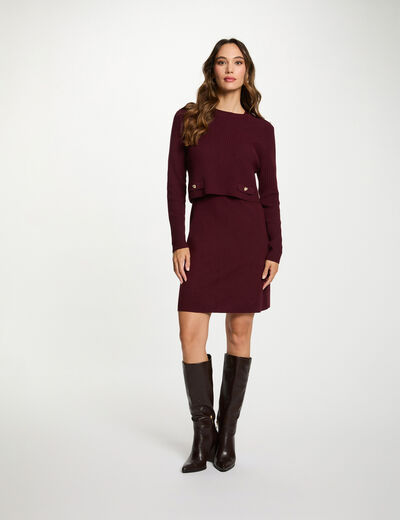 Robe tricot courte effet 2-en-1 prune femme