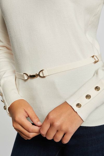 Pull manches longues avec ornement ivoire femme