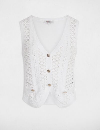 Mouwloos vest met V-hals helder wit vrouw