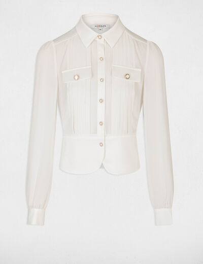Chemise manches longues avec plis ivoire femme