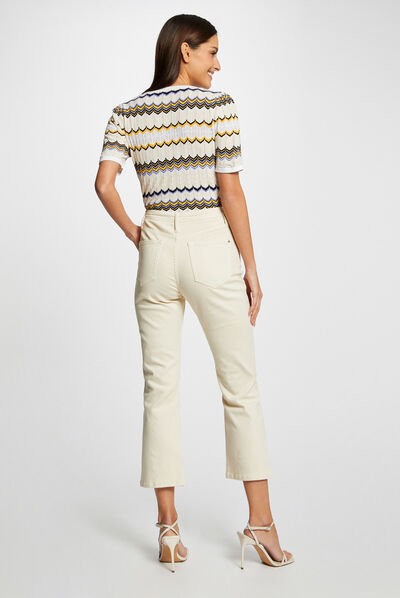 Pull manches courtes imprimé chevron ivoire femme