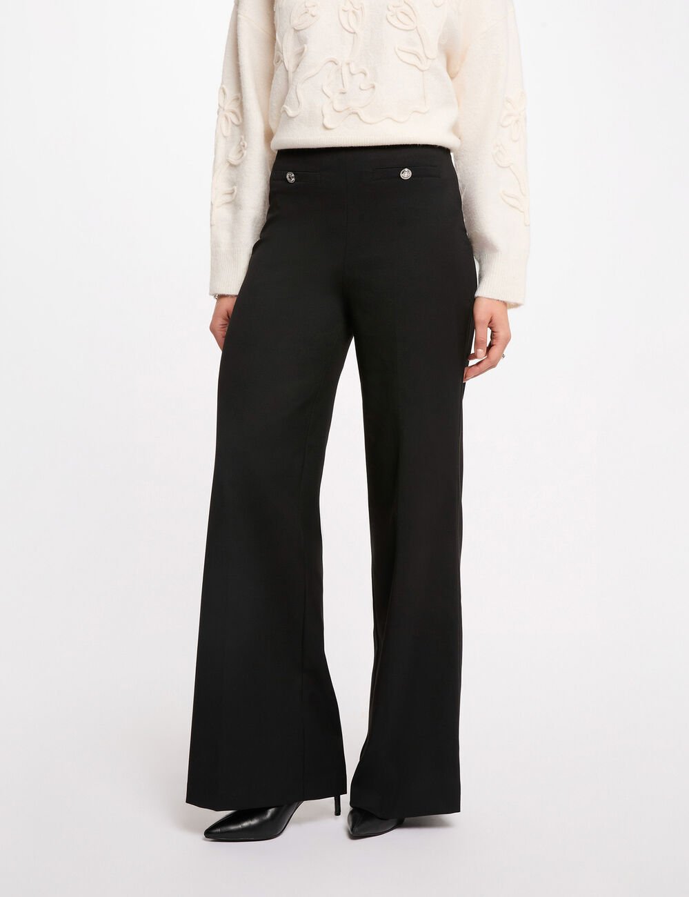 Hoge taille brede broek zwart vrouw