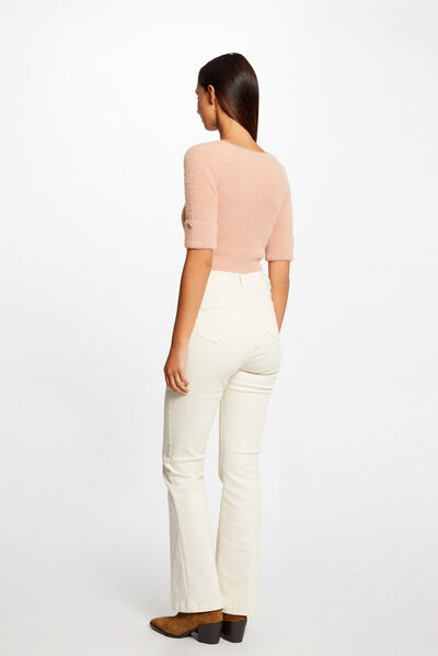 Pull manches courtes côtelé vieux rose femme