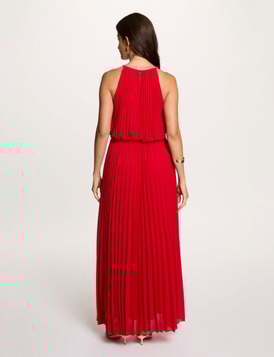 Robe longue pliss&eacute;e rouge femme