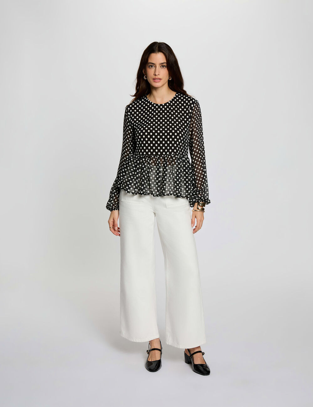 T-shirt voile col rond noir femme