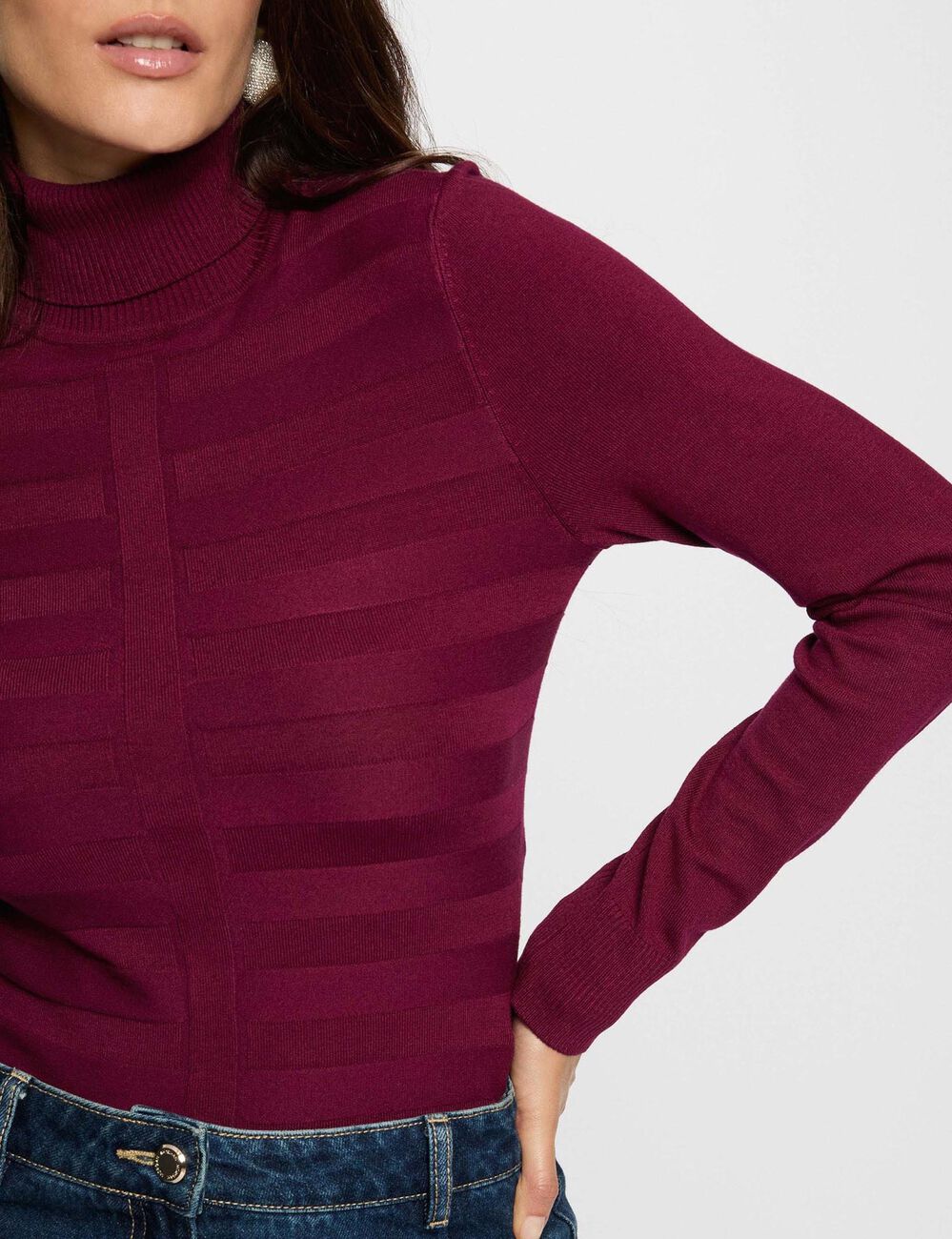 Pull col roul&eacute; prune femme