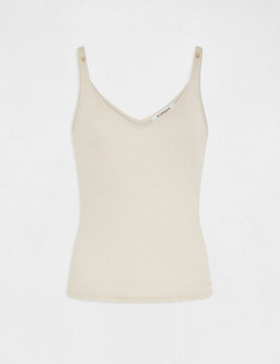 Tanktop met V-hals en metallic draad ivoor vrouw