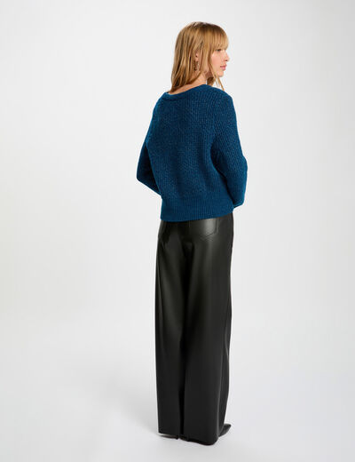 pull col rond manches longues bleu petrole femme Pull col rond manches longues bleu pétrole femme