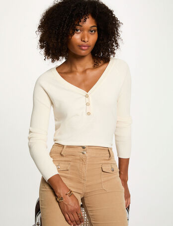 Getailleerde V-hals trui ivoor vrouw