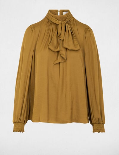 Blouse met lavallièrekraag camel vrouw