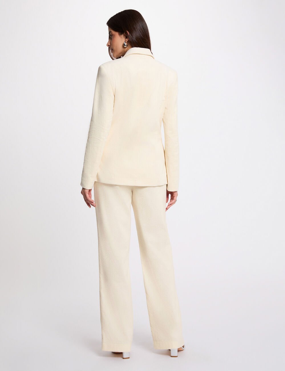 Veste velours col tailleur ecru femme