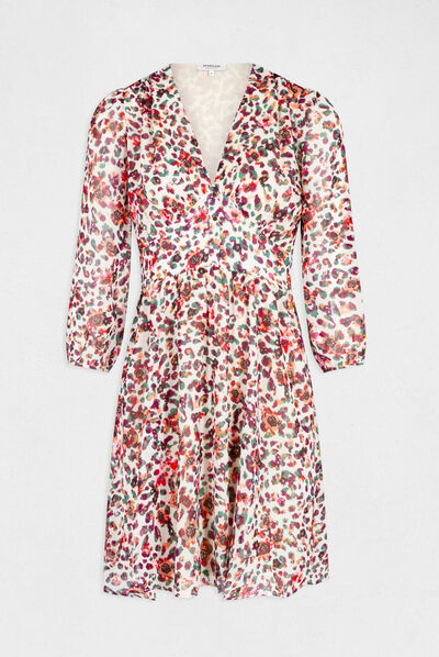 Robe trapèze fluide imprimé floral ecru femme