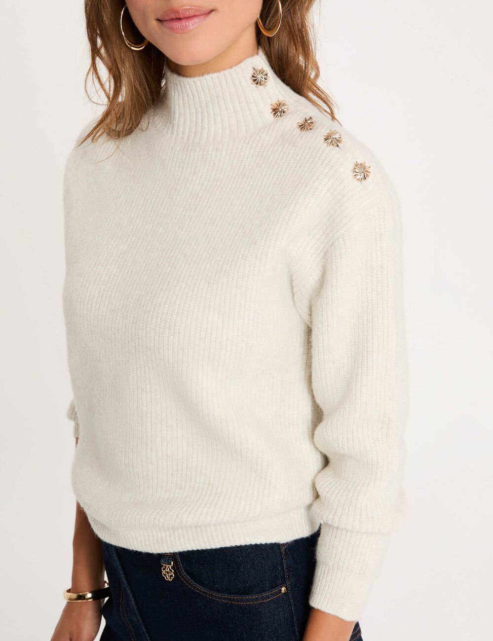 Pull col montant ivoire femme