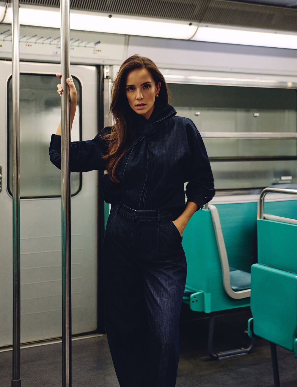 Spijkerblouse met lavallière ruw denim vrouw