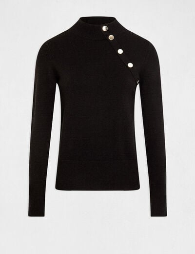 Pull manches longues boutons d&eacute;coratifs noir femme